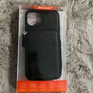 Bocasal iPhone 13 Black Wallet Case with Strap